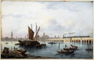 Most přes lagunu v „Albu hlavních pohledů na Benátky““ kreslí Marco Moro ed. Gio Brize-Ghel n.d 1840. cca. od Marco (after) Moro