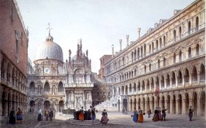 Nádvoří Palazzo Ducale, Benátky, vyryto Brizeghelem (litho) od Marco (after) Moro