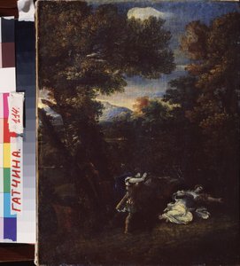 Cephalus et Procris (Cephalus a Procris). Peinture de Marcantonio Franceschini (1648-1729), huile sur toile. italské umění (Bologna)