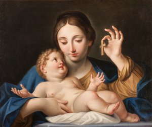 Madona ukazuje Ježíškovi malý kříž (olej na plátně)