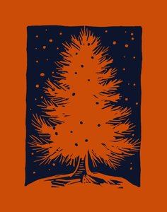 Červený vánoční stromek, 2023 (linoleum na papíře) od Marco Campedelli