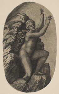 Eurydice nahá stojící na skále, ruce zvednuté doprava, ca. 1515-27.
