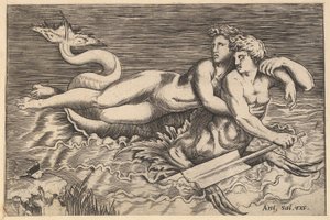 Zrcadlo římské velkoleposti: Triton nesoucí nymfu, 16. století. od Marco Dente