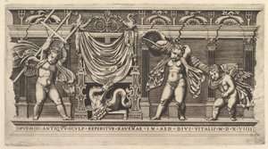Zrcadlo římské velkoleposti: Basreliéf se třemi amory, 1519 od Marco Dente