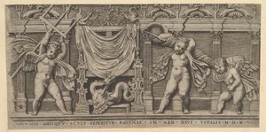 Zrcadlo římské velkoleposti: Basreliéf se třemi amory, 1519 od Marco Dente