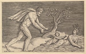 The Mirror of Roman Magnificence: Naked Man Pursuing a Naiad, ca. 1515-1527. od Marco Dente