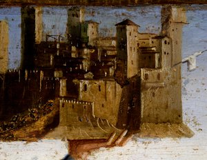 Trůnící Madona a svatí, detail predely svatého Adriana od Marca Palmezzana (cca 1460-1539), kostel svatého Františka, Matelica, Marche, Itálie, detail od Marco Palmezzano