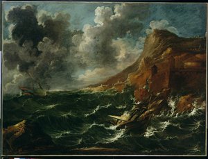 Ships in a Gale, kolem 1705-08 (olej na plátně)