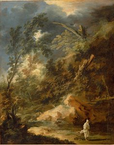 Divočina s mnichem v bouřce (malba na plátně)