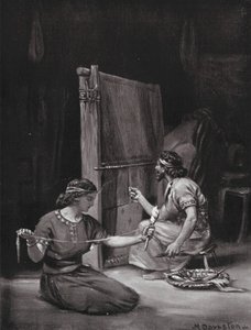 Babylonský tkalcovský stav (litografie) od Margaret (after) Dovaston