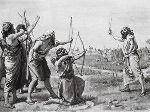 Invaze semitských kočovníků (litografie) od Margaret (after) Dovaston