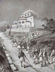 Byzantské vojsko prchající před Normany (litografie) od Margaret (after) Dovaston