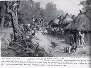 Caesarův útok na Verulamium, ilustrace z "Hutchinson