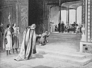 Geoffrey de Langley s Bar Saumou před Arghun Khanem od Margaret (after) Dovaston