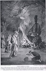 Lidské oběti druidů, ilustrace z "Hutchinson