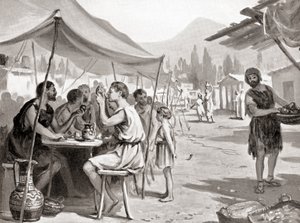 Jedním ze zákonů spartského reformátora Lykurga bylo, že nikdo nesmí jíst jídlo doma nebo v soukromí, z Hutchinsonových Dějin národů, vyd. 1915. od Margaret (after) Dovaston