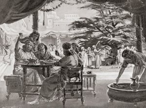 Radost v Babylonu při obnově města Esarhaddonem, z Hutchinsonovy Historie národů, vyd. 1915. od Margaret (after) Dovaston