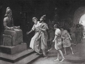Tukulti-Ninib I v Mardukově chrámu (litografie) od Margaret (after) Dovaston