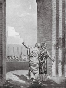 Ur-Engur kontroluje chrám boha Měsíce v průběhu stavby (litografie) od Margaret (after) Dovaston