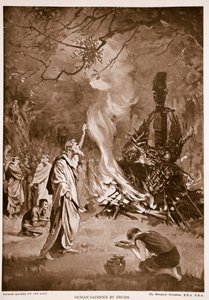 Lidské oběti druidů, ilustrace z knihy "Hutchison