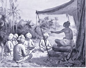 Kulottunga Chola instruuje své zeměměřiče 1086 n. l. (litografie) od Margaret Dovaston
