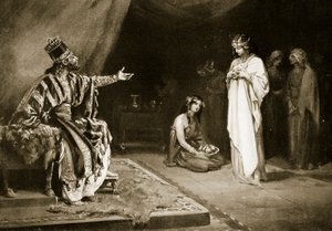 Sňatek asyrské princezny s babylonským králem Kara-Indašem, ilustrace z Hutchinsonovy "Historie národů" (litografie)