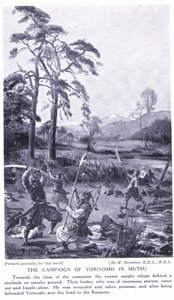 Tažení Jorijošiho v Mutsu (litografie) od Margaret Dovaston