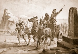 Tiglath-Pileser IV. před pevností Turušpa, ilustrace z "Hutchinson