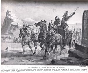 Tiglath-Pileser IV. před pevností Turušpa, ilustrace z "Hutchinson