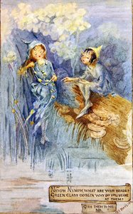 Nymph and the Green Goblin (akvarel na palubě) od Margaret E. Bayliss