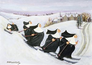 Lyžování (olej na papíře)