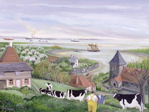 Farma v ústí Temže (olej na plátně) od Margaret Loxton