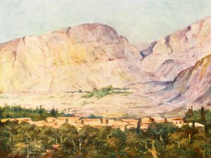 Drúzská vesnice v Libanonu (barevná litografie)