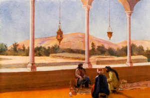 Interiér soukromého domu, Damašek (barevná litografie)