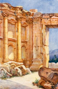 Bakchův chrám, Baalbek, interiér (barevná litografie) od Margaret Thomas