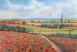 Cotswold makové pole, 2022 (pastel) od Margo Starkey