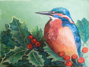 Ledňáček na bobulích, 2022 (pastel) od Margo Starkey