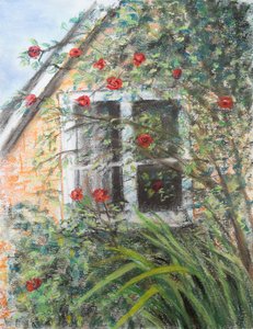 Růže nad oknem, 2022 (pastel) od Margo Starkey