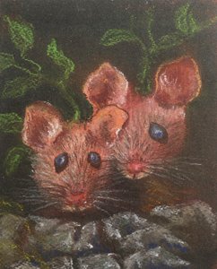 Dvě malé myšky, 2020 (pastel) od Margo Starkey