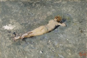 Nahé dítě ležící na pláži v Portici (Nahé na pláži v Portici) - obraz Mariana Fortunyho (1838-1874)