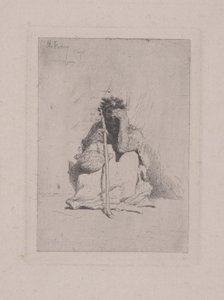 Bez názvu - Krčící se postava s holí (lept) od Mariano José María Bernardo Fortuny y Carbó
