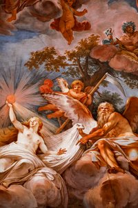 Romula vítá na Olympu Jupiter. Detail „Apoteózy Romula“ 1775-1779, freska
