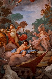 Romula vítá na Olympu Jupiter. Detail „Apoteózy Romula“ 1775-1779, freska
