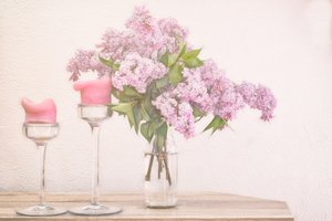 Svíčky v barvách šeříku a růžové od Marie-anne Stas