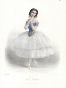 Italská baletní tanečnice Amalia Ferraris v Ballet des Elfes v Pařížské opeře, c1860 (barevné lito)