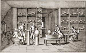 Antoine Laurent de Lavoisier (1743-1794), francouzský chemik provádějící experiment na dýchání člověka v klidu. Kresba paní Lavoisier. Paříž 18. století. Kolekce Leemage od Marie Anne Pierrette Lavoisier