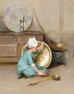 Leštící mosaz, cca 1900 (olej na panelu) od Marie Elizabeth Seymour Lucas