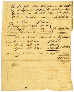 Dokument o prodeji otroků a podílu přicházejícím různým jednotlivcům, listopad 1831 od Marie Therese Cerre Chouteau