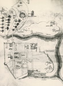 Mapa Jeruzaléma, z Knihy tajemství věrných kříži (Liber Secretorum Fidelium Crucis) od Marino the Elder (after) Sanuto