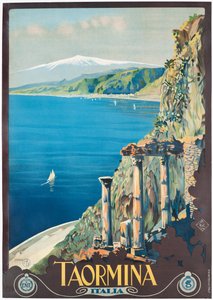 Reklamní plakát Taormina, kolem roku 1927 (barevná litografie)